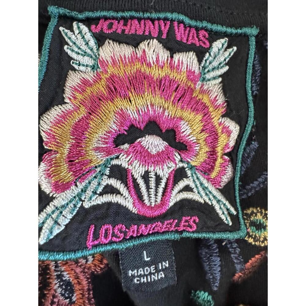 Johnny Was Averi Relaxed Tee Top Black‎ Multicolor Floral Embroidered Sz L Artsy - Picture 7 of 8
